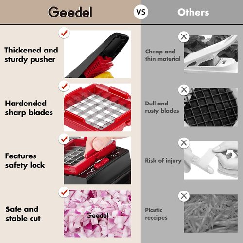 Geedel Vegetable Chopper - Pro Onion Slicer & Dicer with Container for Salad & Veggies | 4-in-1, Red