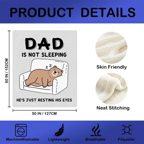 CosxHabitat Funny Bear Dad Blanket, Dad Gifts from Daughter Son Kids, Father Gifts for Birthday Christmas Throw Blankets for Sofa Couch Bedroom Living Room Home Decor, 50x60 Inches