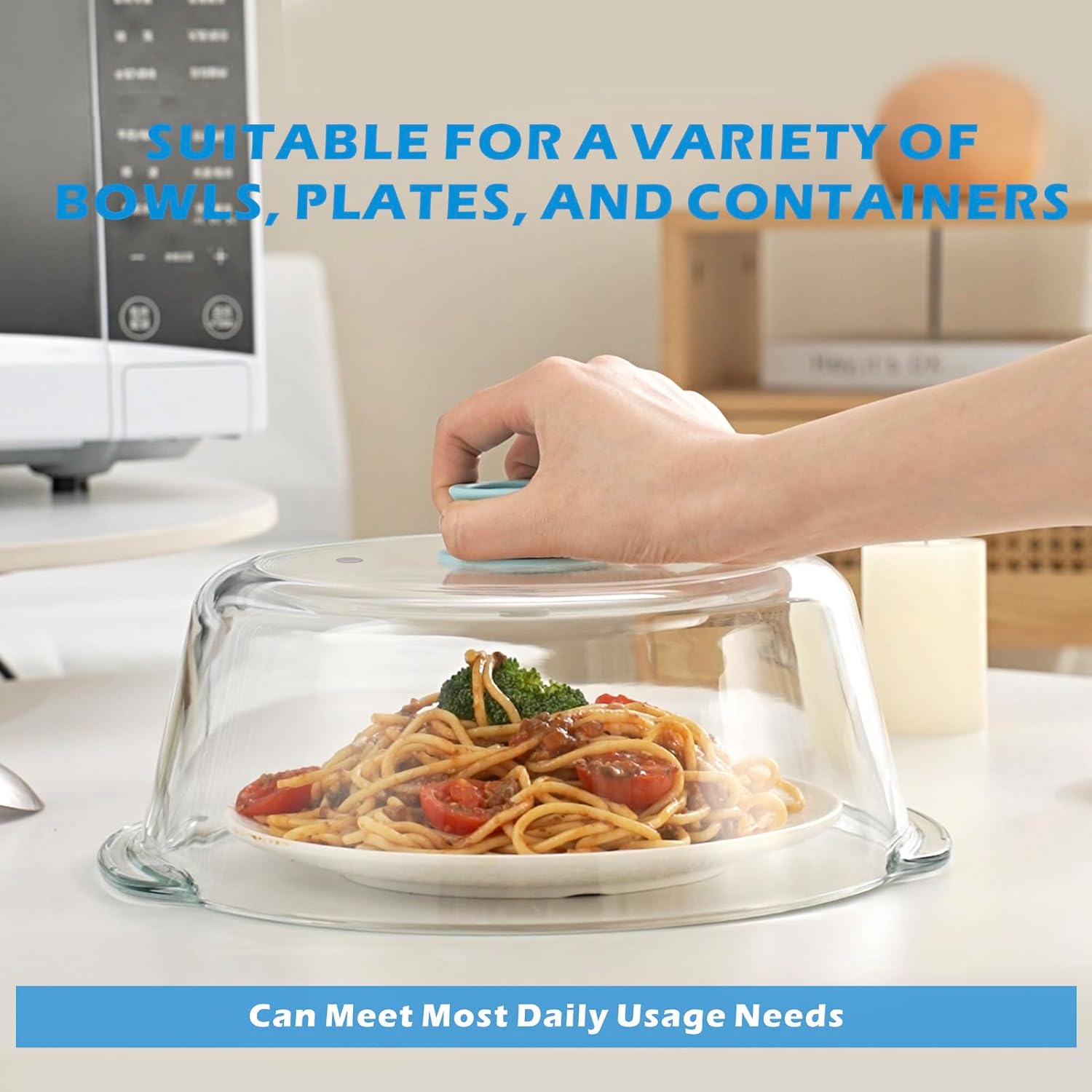 Skiennix Tall Glass Microwave Splatter Cover - 10-Inch Food Safe Lid with Vent Hole & Silicone Knob