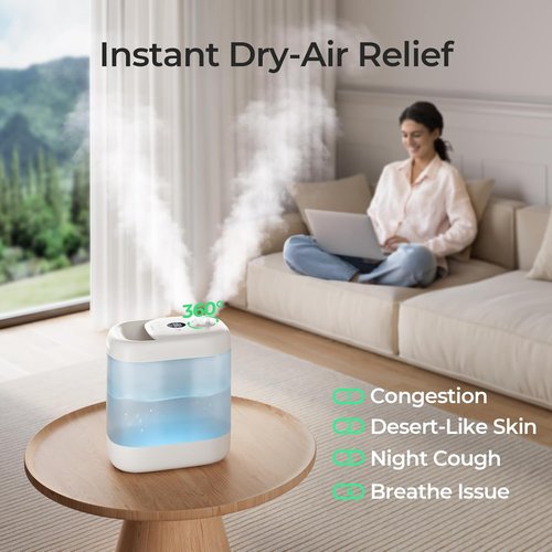 Homvana Humidifier - 5L Top Fill Cool Mist for Bedroom & Plants | Quiet 40H Runtime, Easy to Clean