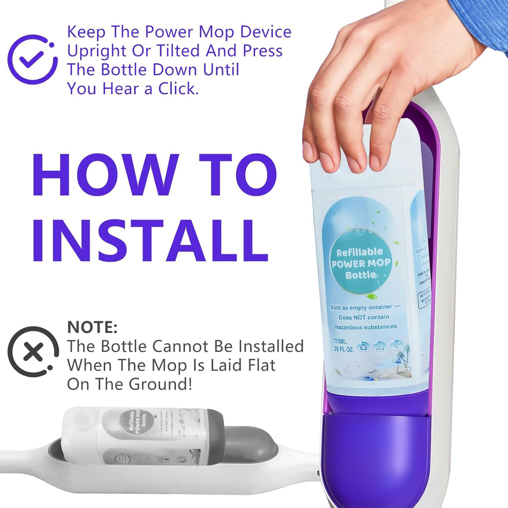 Skiennix Refillable Power Mop Bottle - Leak-Proof HDPE Container for Swiffer PowerMop | 775ML / 26 FL OZ