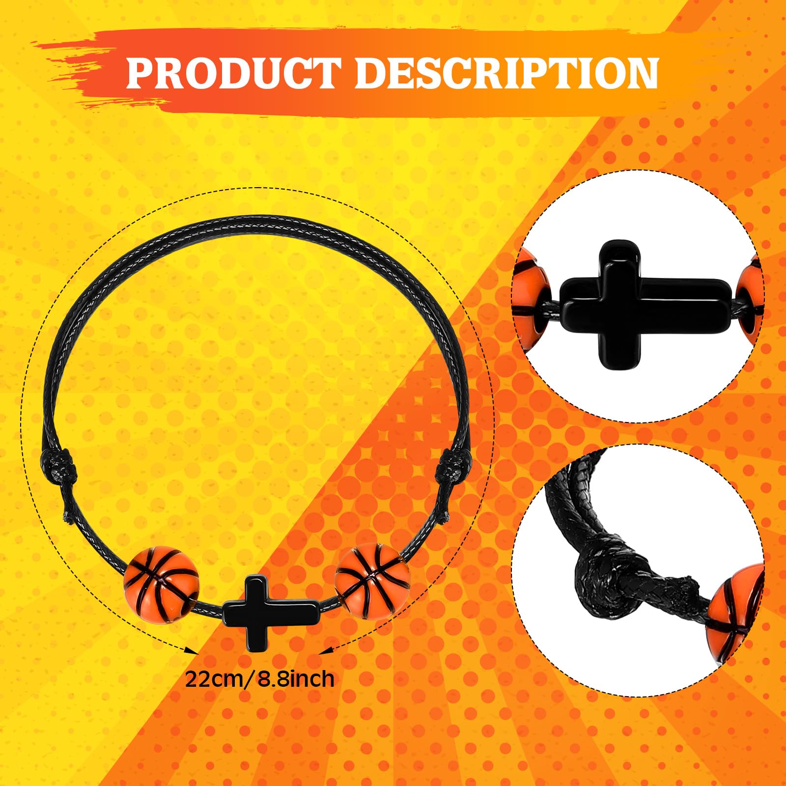 Seenelling 20 Pcs Sport Gifts Charm Bracelets Ball Bracelets Cross Adjustable Inspirational Wristbands Sports for Adults Team Women Men Ball Party Decoration(Basketball)