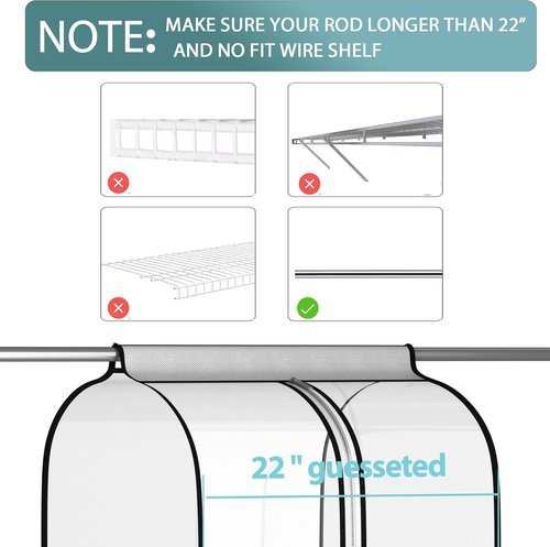 Liuoud 22” Gusseted Garment Bags - Clear Clothes Covers for Closet Storage | 2 Pack, 60” Long