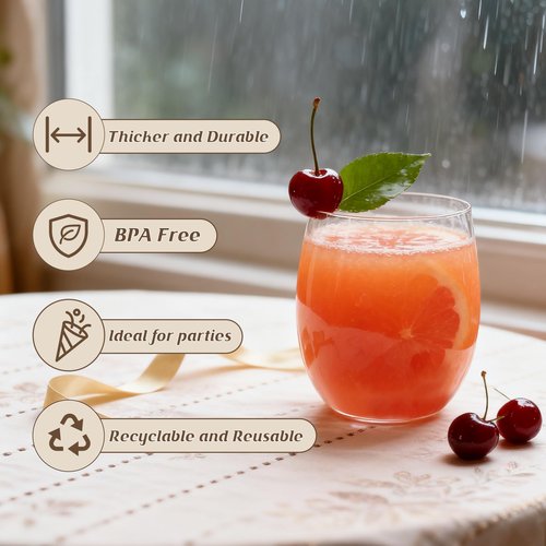 24 Pack 12oz Plastic Stemless Wine Glasses, Disposable Clear Wine Cups - Shatterproof, Unbreakable & BPA-Free, Recyclable Drinkware for Wedding Reception, Birthday Party, New Year, Holidays & Events