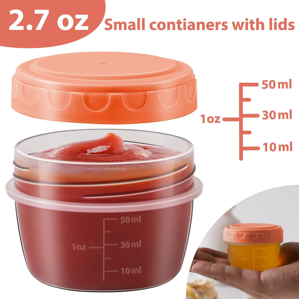 Salad Dressing Container to Go with lids,Dishwasher and Microwave Safe Tiny Condiment Containers with Graduated Lines, Reusable and Leakproof Small Sauce Containers for Lunch Box 6 Pcs 2.7 OZ Mixed 2