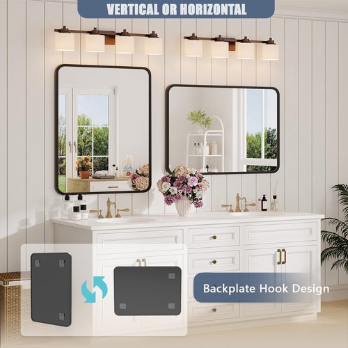 Black Bathroom Mirror - 22x30 Rectangle Wall-Mounted Vanity Mirror with Shatterproof Glass & Matte Aluminum Frame
