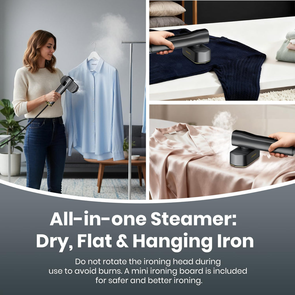 AUTOWN Portable Travel Steamer for Clothes – 1000W Garment Steamer with Smart Touch Control & 4 Adjustable Steam Modes, 15s Heat-up, Includes Mini Ironing Board, 120V Wrinkle Remover for Home & Travel