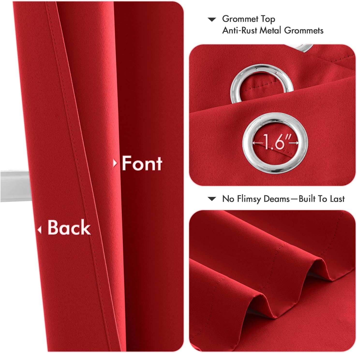 MIULEE Blackout Curtains - Christmas Red Thermal Insulated Drapes | 72 Inches Long, 2 Panels