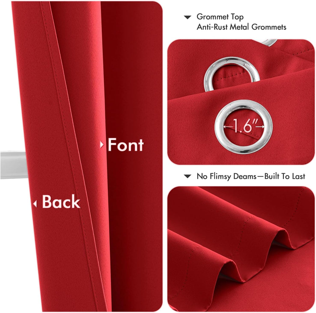 MIULEE Blackout Curtains - Christmas Red Thermal Insulated Drapes | 45-Inch Grommet Top, 2 Panels