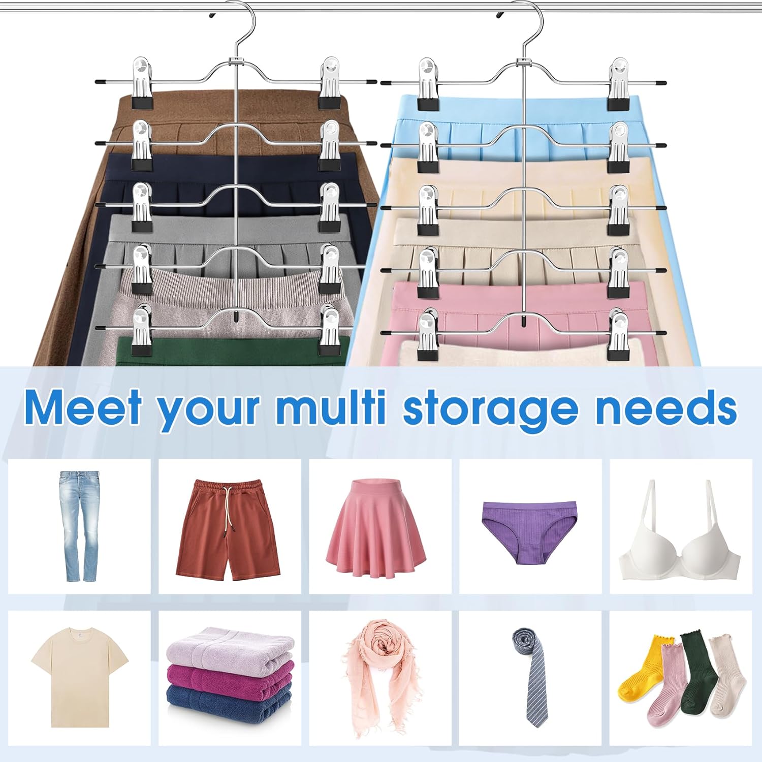 Skiennix Pants & Skirt Hangers - Space-Saving Clip Design | 2-Pack Closet Organizer
