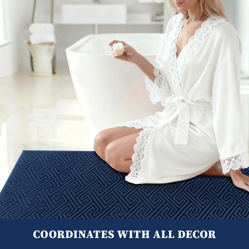 YIHOUSE Navy Blue Bathroom Rugs 17"x24", Quick Dry Non Slip Bath Rug, Absorbent Machine Washable Thin Bath Mat for Restroom Floor Tub Laundry Room Home Decor