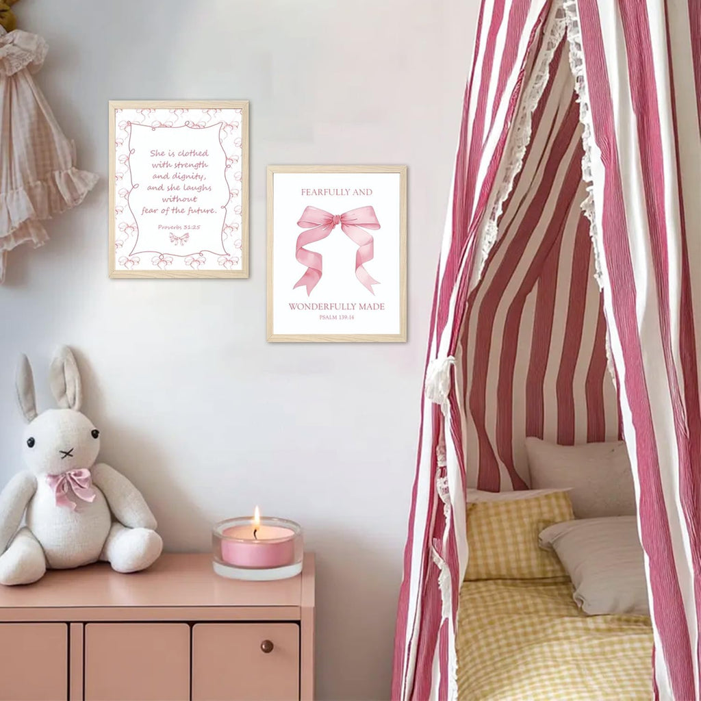 Aglcatie Coquette Pink Bow Wall Art - Set of 6 Aesthetic Posters for Teen Girls | Unframed 8x10 in