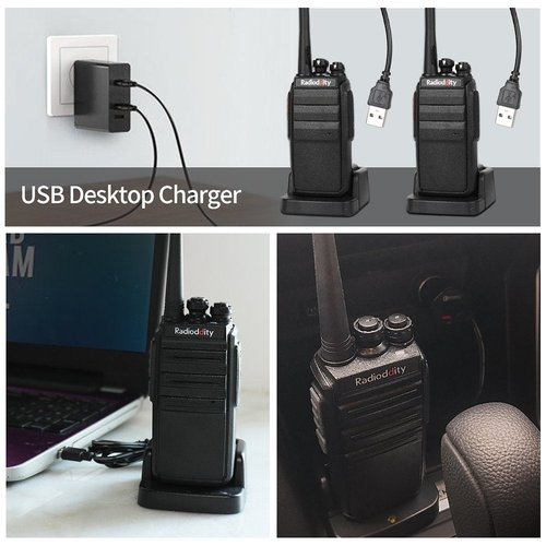 4 Pack Radioddity GA-2S Long Range Walkie Talkies for Adults UHF Two Way Radio Rechargeable with Micro USB Charging + USB Desktop Charger + Air Acoustic Earpiece with Mic, for School Retail Business