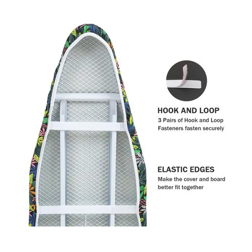 LCLW Ironing Board Cover and Pad Standard Size 15 x 54,3 Pairs of Hook and Loop Fastener Straps,Elastic Edges,Cotton Iron Board Cover with Scorch Resistant Thick Padding (Pattern C)