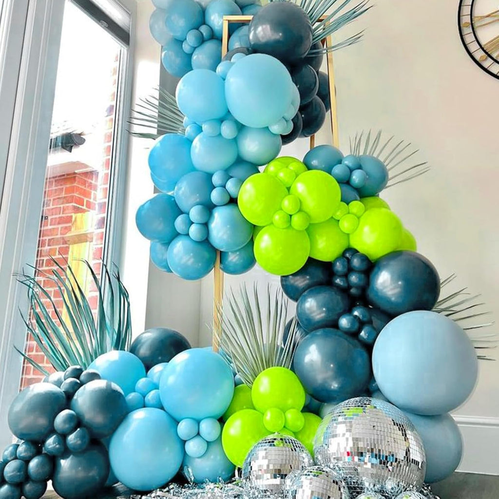 RUBFAC Blue & Green Balloons - 129pcs in 5-18 Inch Sizes for Garland & Arch | Perfect for Parties & Events