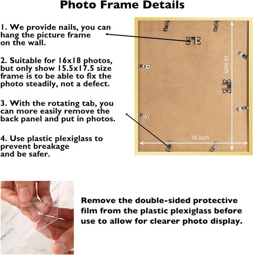**JCJMY 16x18 Gold Picture Frame - Versatile Wall Hanging for Horizontal & Vertical Photos**