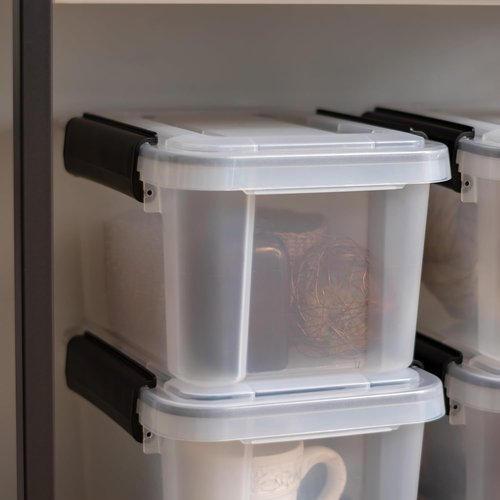 IRIS USA WeatherPro 6 Qt Storage Bins - BPA-Free Plastic with Tight Latch & Seal | Stackable Clear/Black 6-Pack