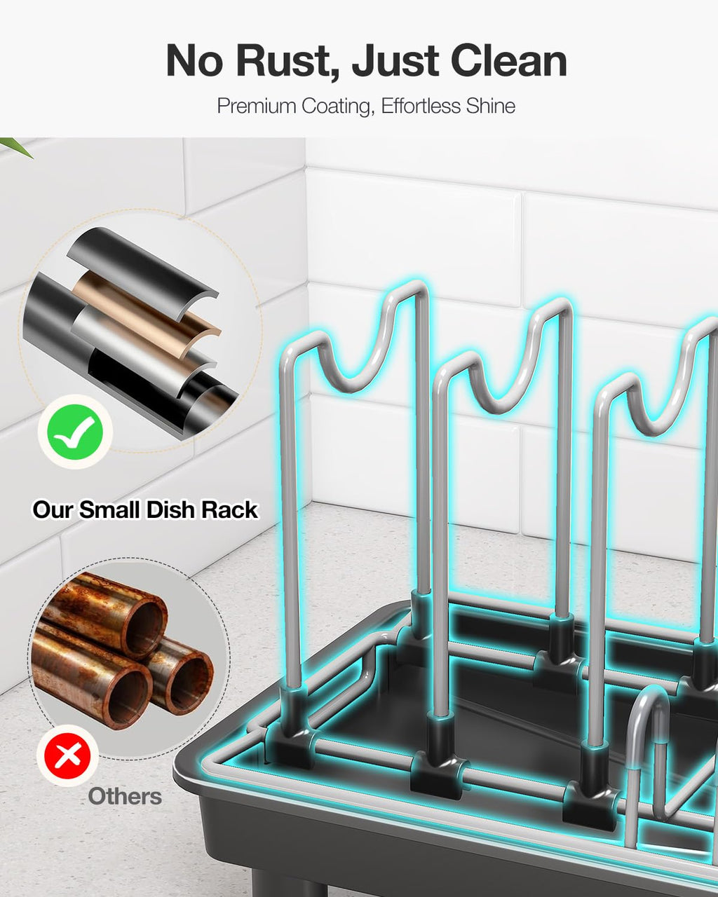 Nfnoyp Small Dish Drying Rack Carbon Steel Dish Rack Rustproof for Kitchen Counter Compact Dish Drainer with Adjustable Slots for Small Kitchens & Apartments 16.5×6.5×7inch Black