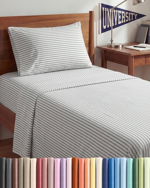 Comfy Twin XL Sheet Set by [Brand Name] - 3 Piece Cooling Bedding - Deep Pockets & Wrinkle-Free - Grey Stripes