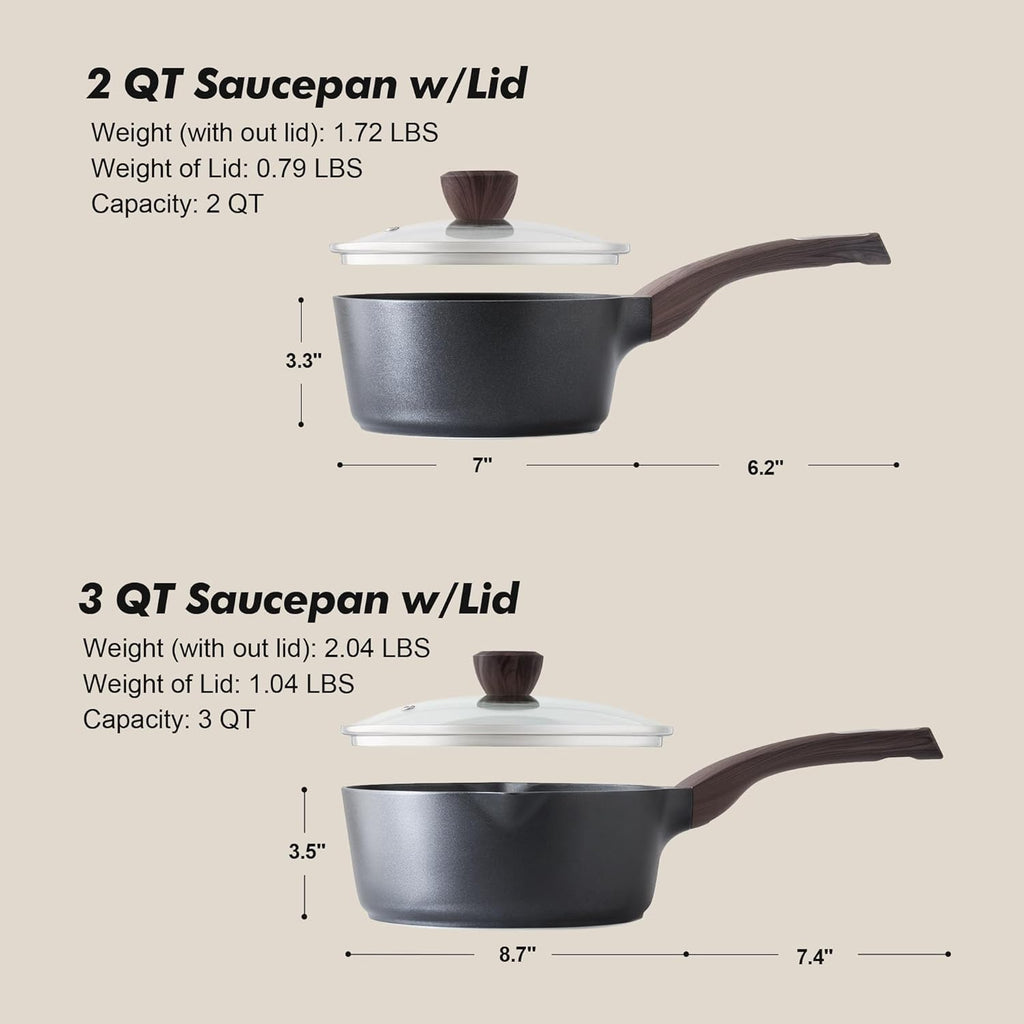 SENSARTE Nonstick Saucepan Set - 2.0 & 3.0 Quart Cooking Pots with Lid & Pour Spout | PFOA Free, Easy to Clean