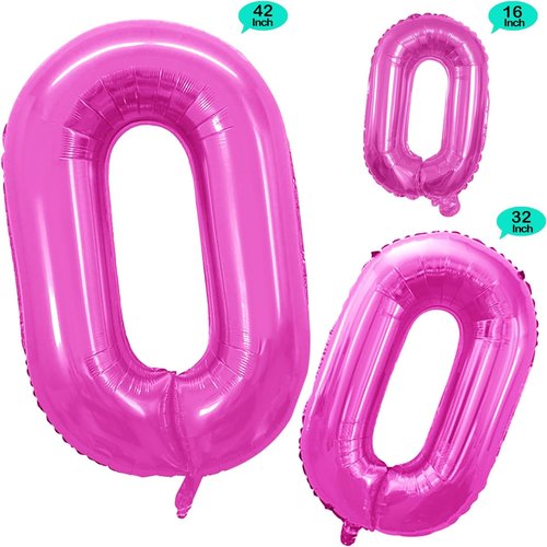 GOER Pink Foil Balloons - Number 0 for Milestone Birthdays & Anniversaries | 3 Pack, 42 Inch, 32 Inch, 16 Inch