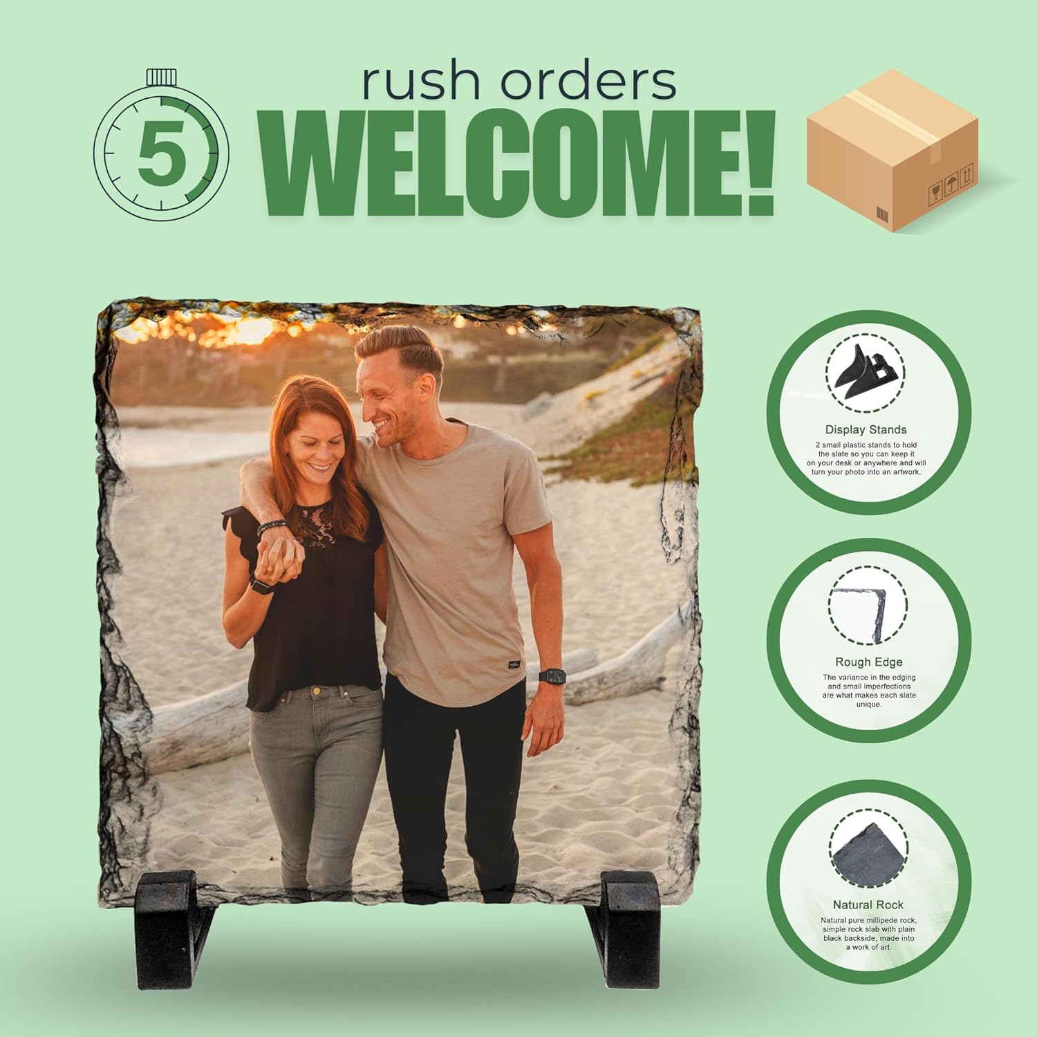 Skiennix Personalized Photo Rock Slate Frame - Custom Stone Plaque for Memorable Gifts | Ideal for Weddings, Birthdays, and Memorials