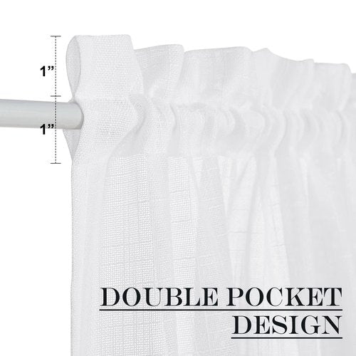 NICETOWN Front Sheer Door Sheer Curtain, Privacy Semitransparent Voile French Door Curtain with Top and Bottom Rod Pocket, Tieback Included, W52 inches x L40 inches, 1 Panel, White