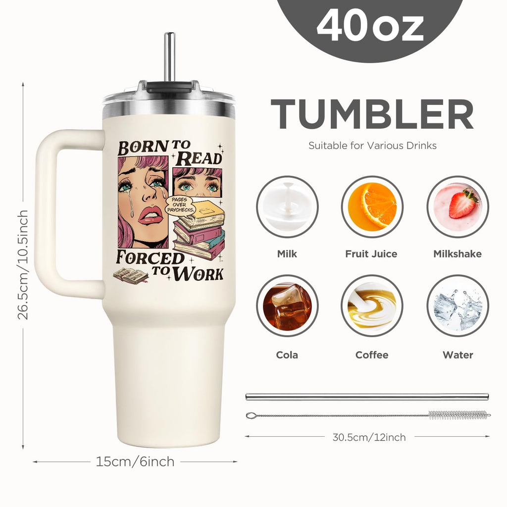 Shqiueos Funny Book Lovers Gifts for Women 40oz Tumbler with Handle and Straw Lid, Christmas Bookish Gifts, Reading Gift for Reader, Librarian, Nerd, Bookworm Cup Water Bottle, Book Themed Present