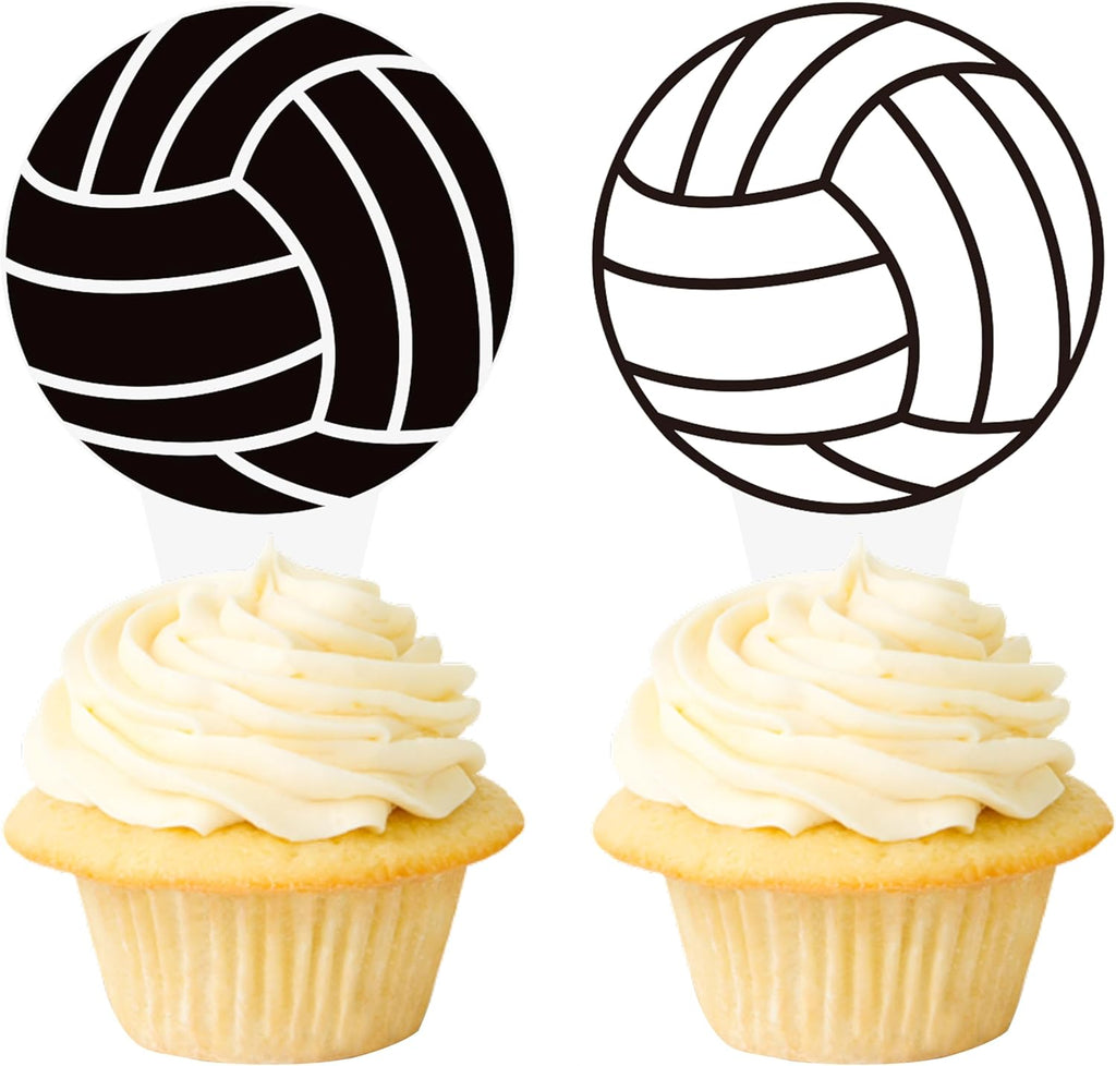 Volleyball Cupcake Toppers by [Brand Name] - 48PCS Black & White Cake Decorations for Sports Parties