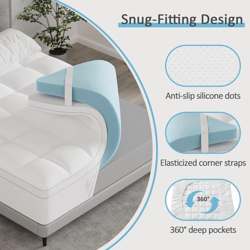King Size Dual Layer 4 Inch Memory Foam Mattress Topper, 2 Inch Gel Memory Foam, 2 Inch Cooling Pillow Top Mattress Topper Cover, Soft Fluffy & Pressure Relief & Medium Support