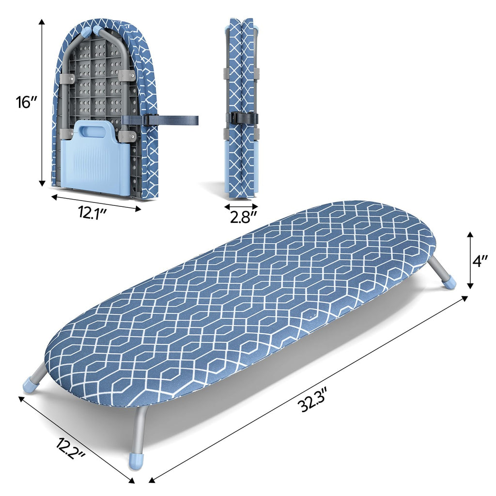 APEXCHASER Foldable Ironing Board, Tabletop Small Iron Board, Portable Folding Mini Ironing Board with Non-Slip Feet for Home, Laundry Rooms, Dorms, Travel Use,Blue
