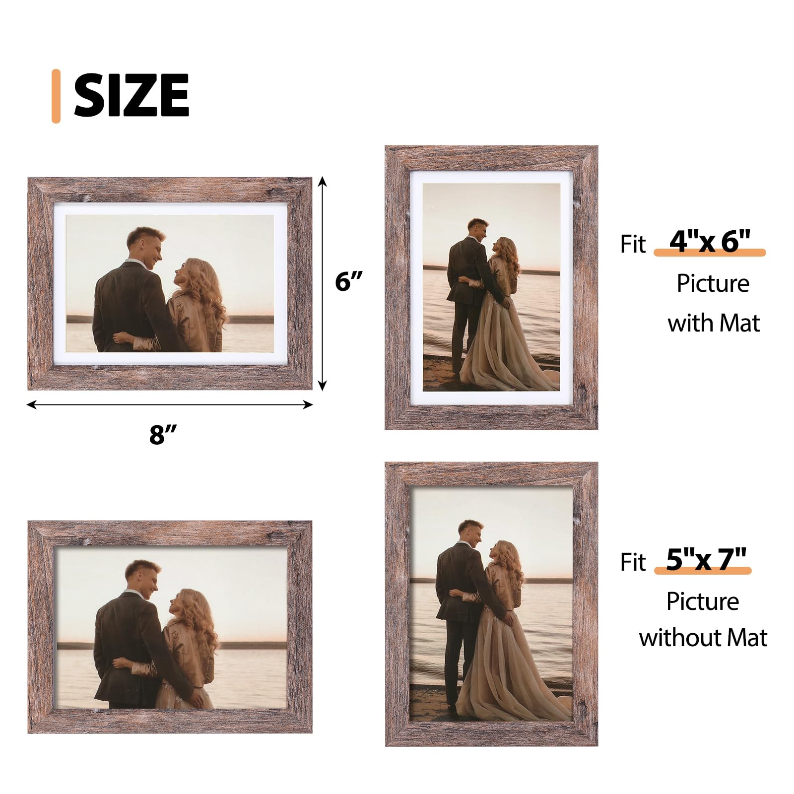 Fixwal 5x7 Picture Frame Set of 5, Vintage Multicolour Photo Frames with Tempered Glass, Decorative Art for Wall Hanging and Tabletop Placement, Display 4x6 with Mat or 5x7 Without Mat