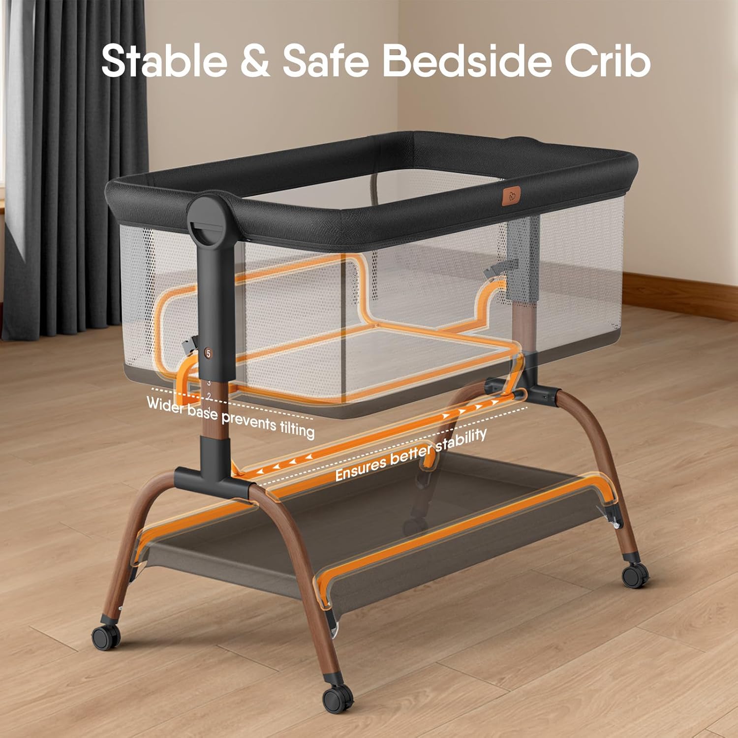 Skiennix Baby Bassinet - 3-in-1 Bedside Sleeper with Mattress & Breathable Sheet | 6-Height Adjustable