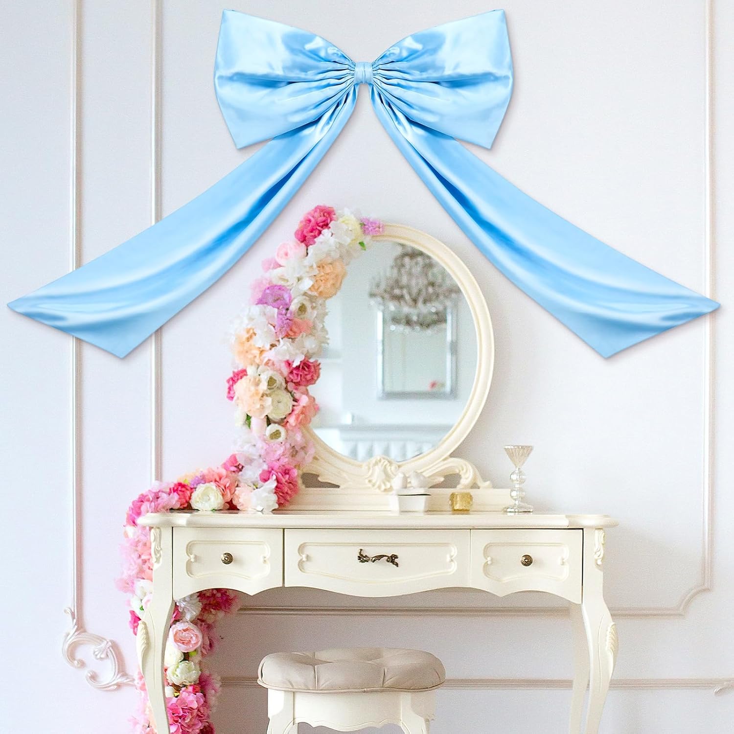 Wavwavw Sky Blue Large Bow Decor - Giant Satin Ribbon Tie for Party & Wedding | 24 x 36 Inches