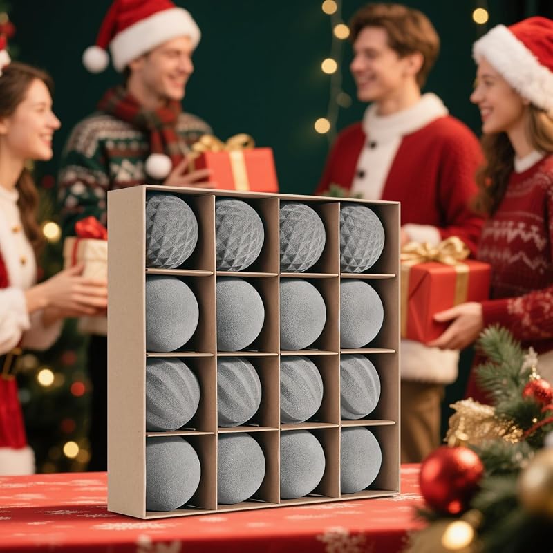Artmag Grey 2.36 Inch 16 Pcs Velvet Flocked Christmas Balls Ornaments Set