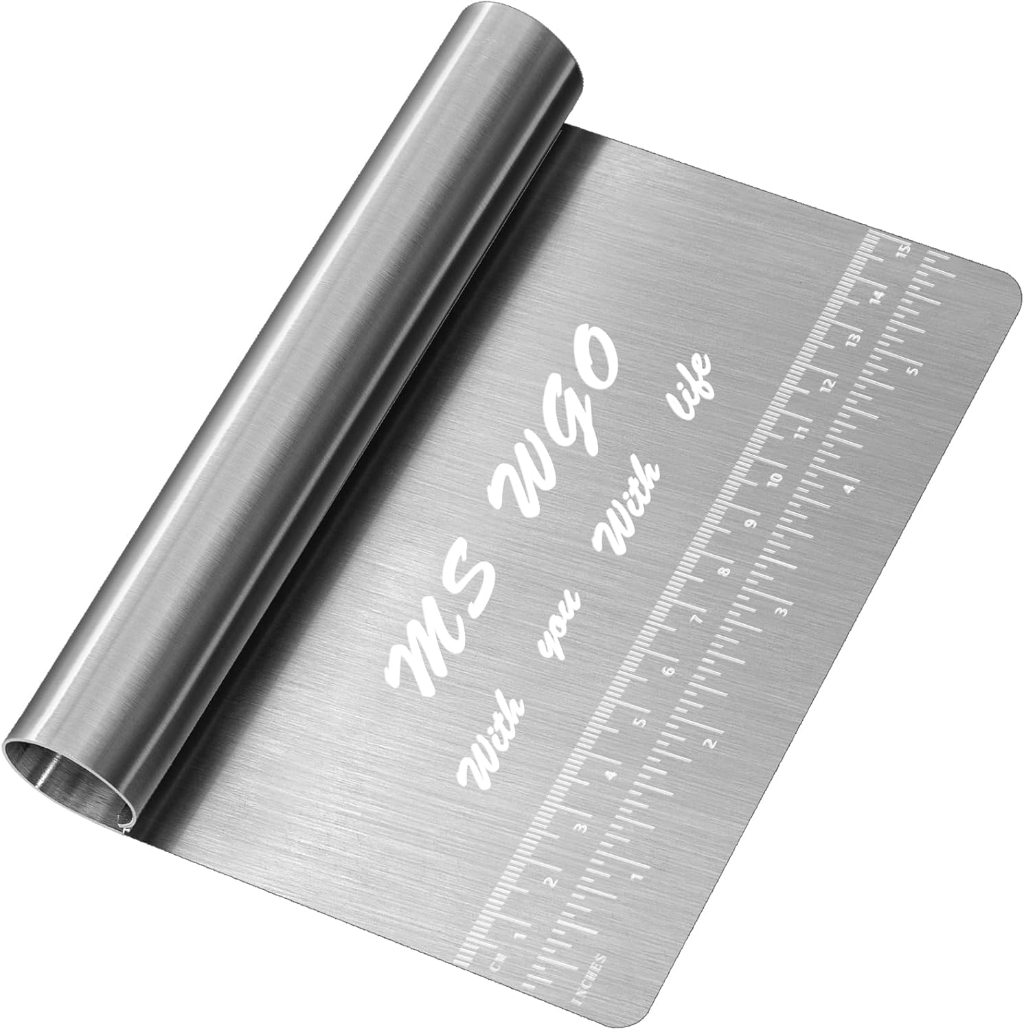 Pro Dough Pastry Scraper - Stainless Steel Mirror Polished Cutter with Measuring Scale | Multi-Purpose Kitchen Tool