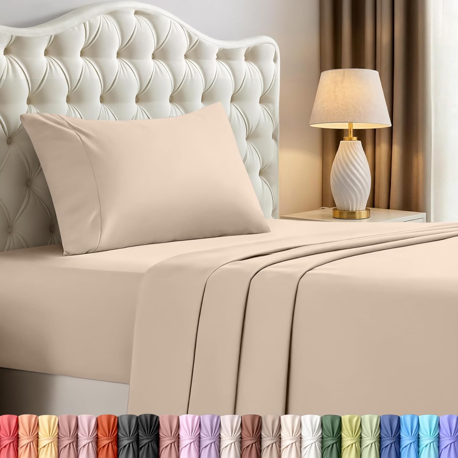 Utopia Bedding Twin XL Sheet Set - Soft Microfiber 3-Piece Bed Sheets in Beige | Oeko-Tex Certified