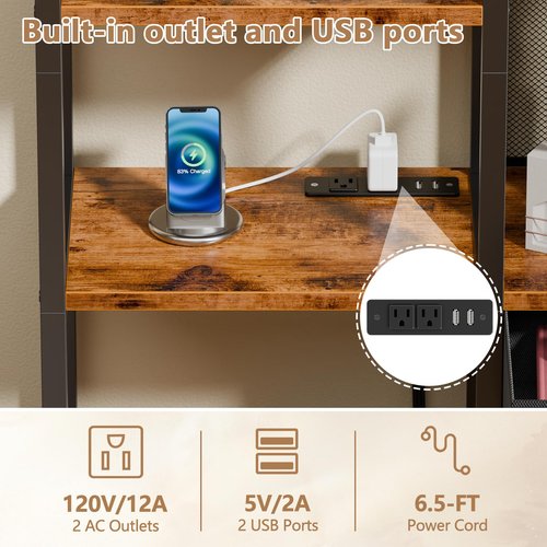 Furologee 6 Tier Bookshelf with USB Ports and Power Outlet, Double Tall Book Shelf with Drawer, Wide FreeStanding Shelf Units, Reversible Storage Rack for Bedroom, Living Room, Bathroom, Rustic Brown