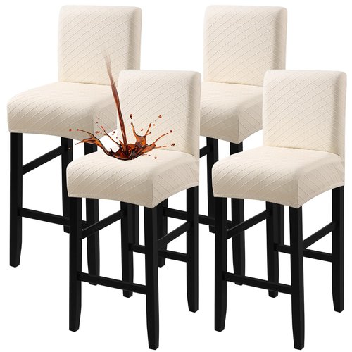 Fuloon Waterproof Bar Stool Covers 4 PCS, Stretch Chair Slipcover for Pub Tall Chair with Backs Counter Barstool Cover Removable Washable (Beige)