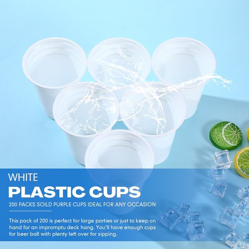 Bokon 16 oz Disposable White Plastic Cups - 200 Pack for Parties, Weddings & Picnics