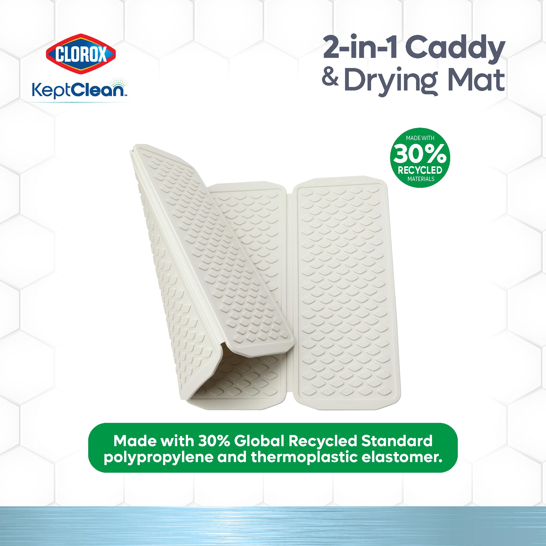 Clorox KeptClean 2-Piece Folding Kitchen Sink Mat and Sink Organizer – Folding Mat for Elevated Drying and Storage, Extending Organizer Dries 6 Plates, Flips to Dry Accessories – Almond Cream