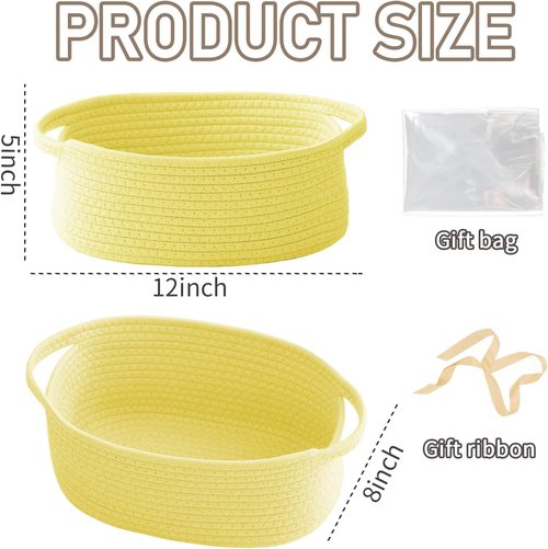 JMvicyroam Woven Basket - Small Rope Storage Bin with Handles | Versatile Organizer for Shelves & Closets - Yellow, 3 Pack