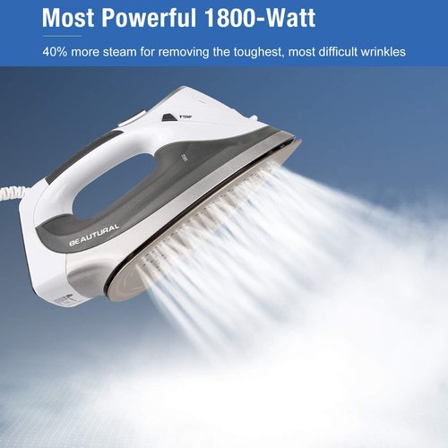 Beautural 1800-Watt Steam Iron - Digital LCD Screen, Ceramic Soleplate, 9 Temperature Settings | Gray