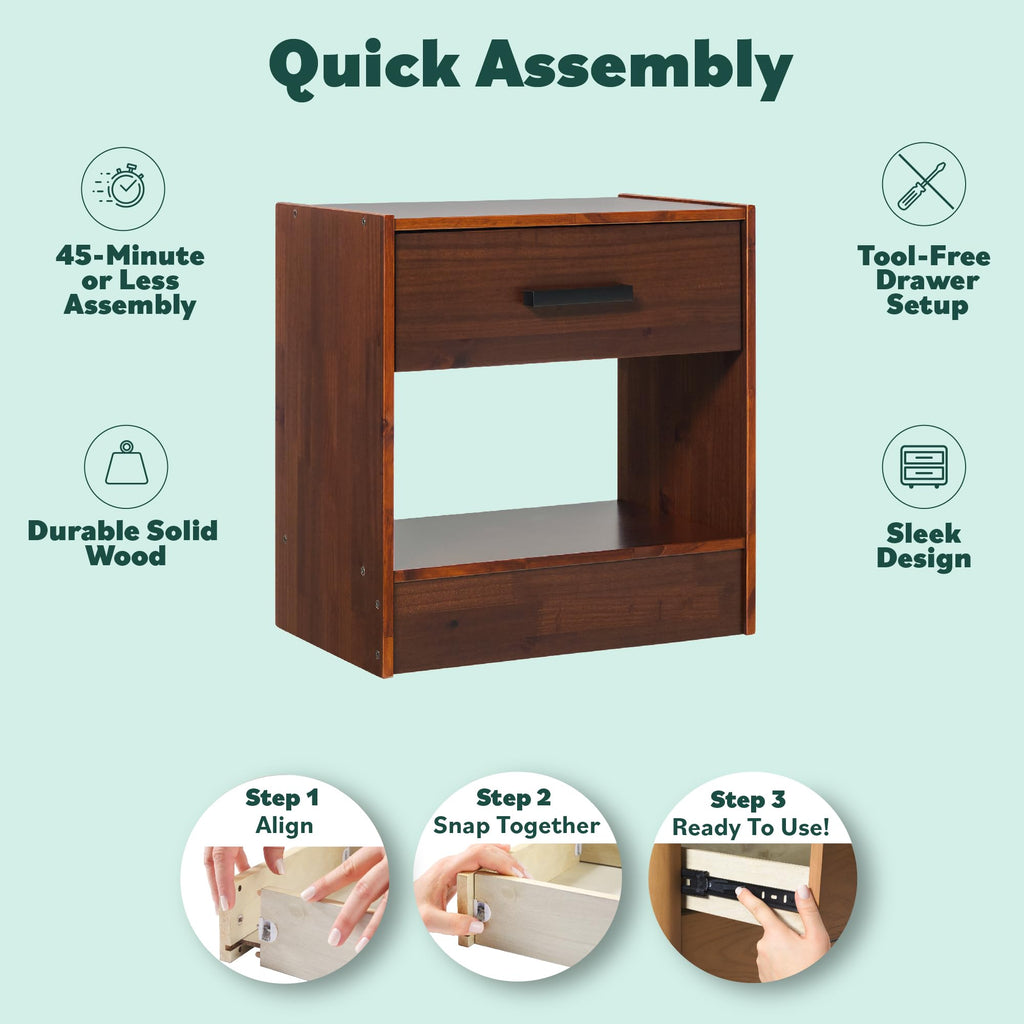 Walker Edison Easy Assembly™ Solid Wood 1-Drawer Nightstand with Handle Walnut
