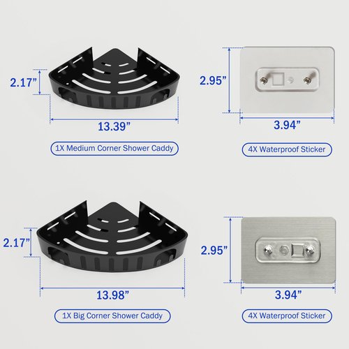 DivaDwell Depot Adhesive Corner Shower Shelf No Drill | Rust-Proof Aluminum Alloy Stick On Bathroom Organizer with Shaving Holder for Shampoo, Conditioner, Soap, Razors Black 2Pack