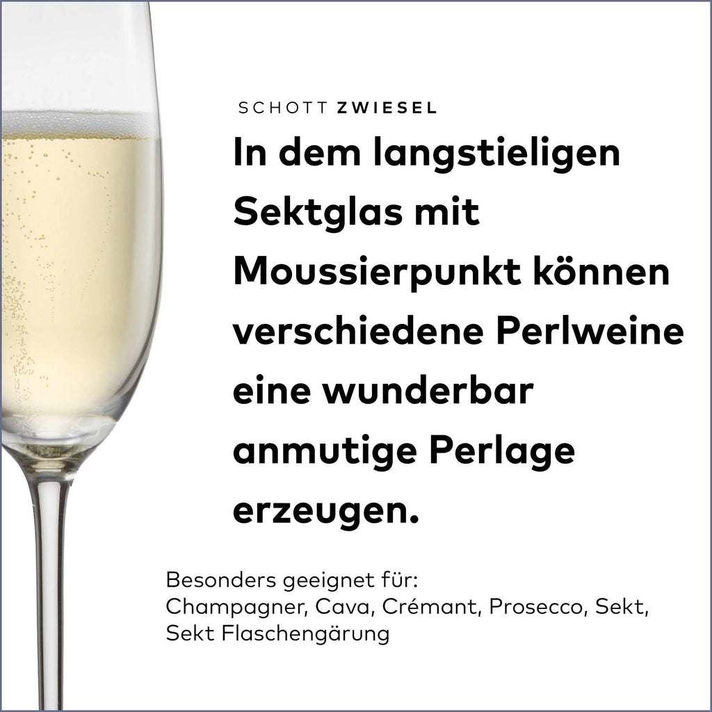 Schott Zwiesel Vinos Champagne Glasses (Set of 4), Graceful Champagne Glasses with Moussing Point, Dishwasher Safe Tritan Crystal Glasses, Made in Germany (Item No. 130010), Crystal