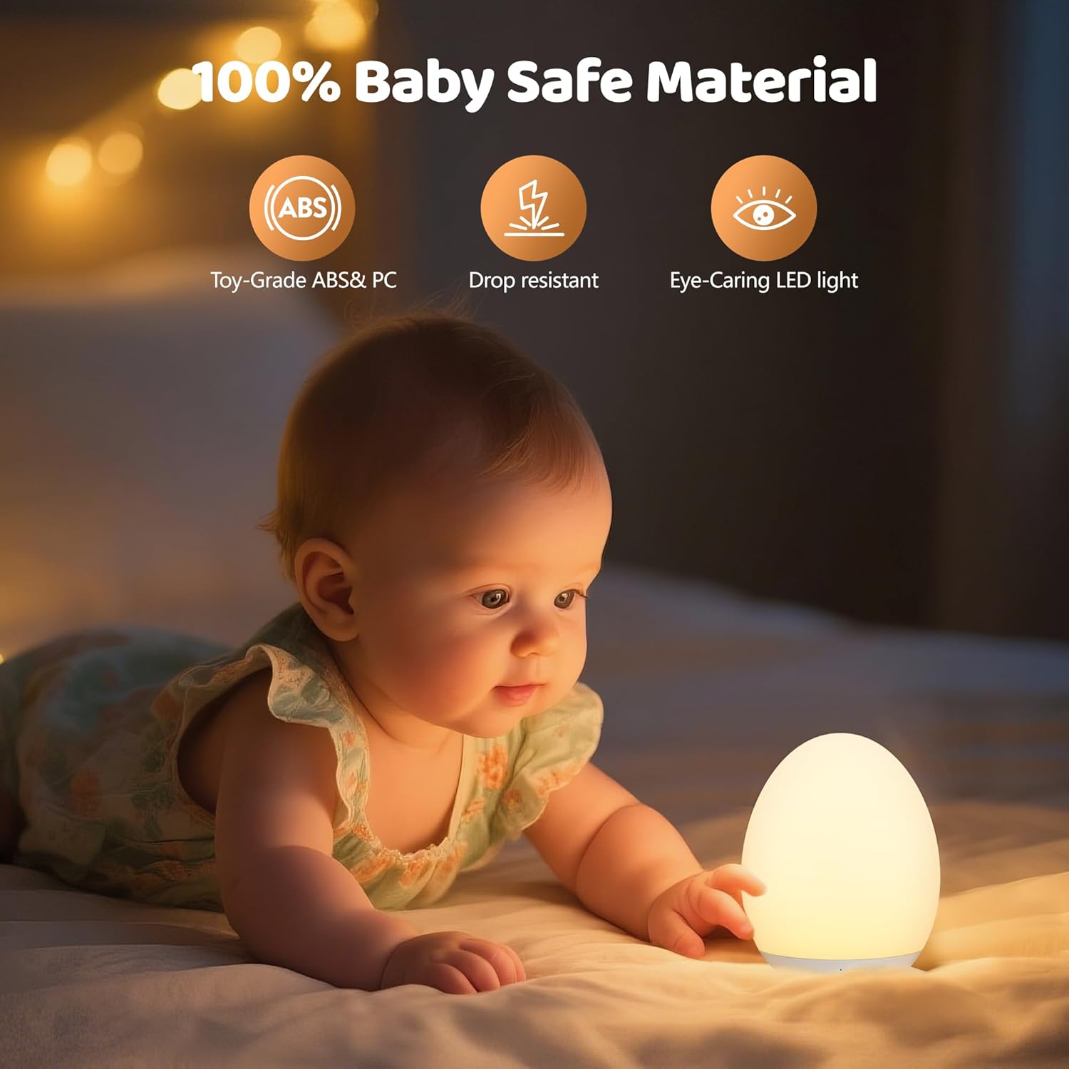 MediAcous Night Light - Soft Silicone Touch Egg Lamp with 7 Color Options & Dimming | Rechargeable Nursery Light