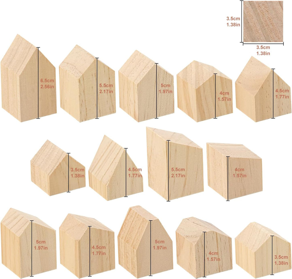 Skiennix 56 PCS Multi-Size Unfinished Wood House Blocks - Perfect for DIY Crafts & Home Decor