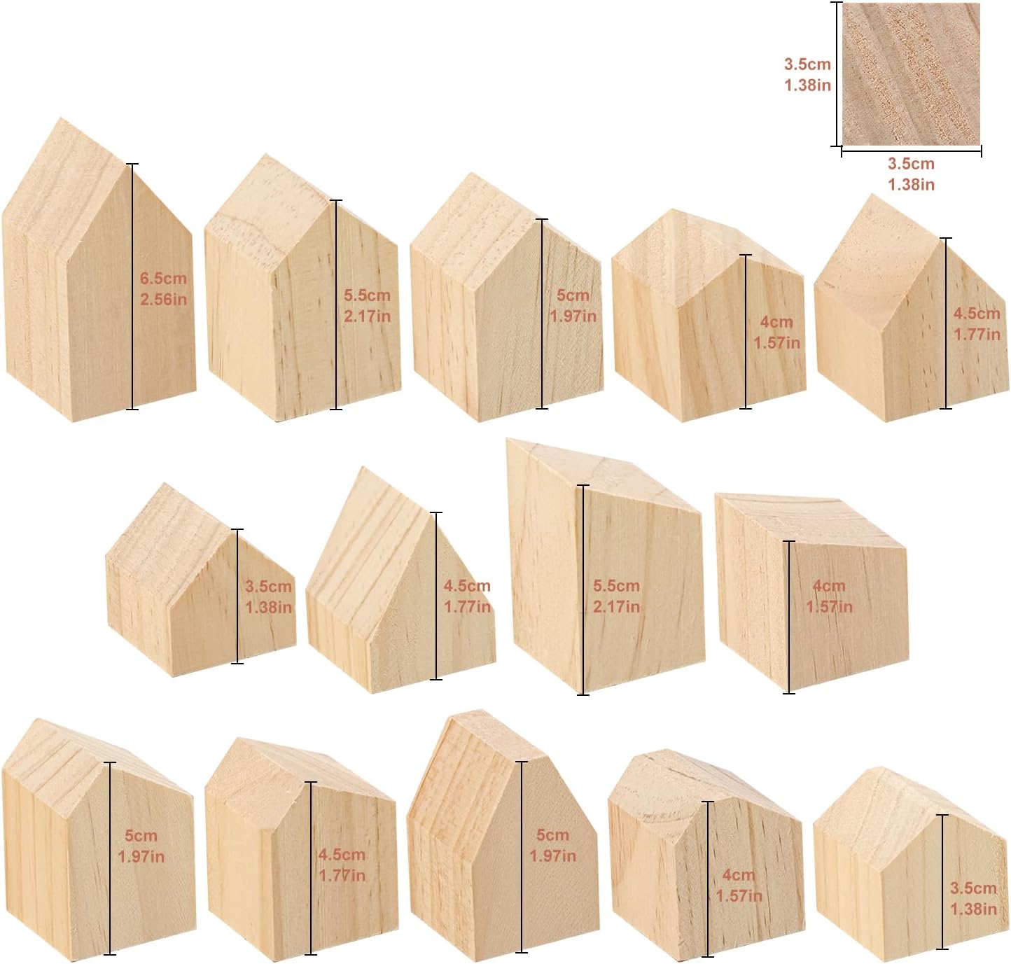 Skiennix 56 PCS Multi-Size Unfinished Wood House Blocks - Perfect for DIY Crafts & Home Decor