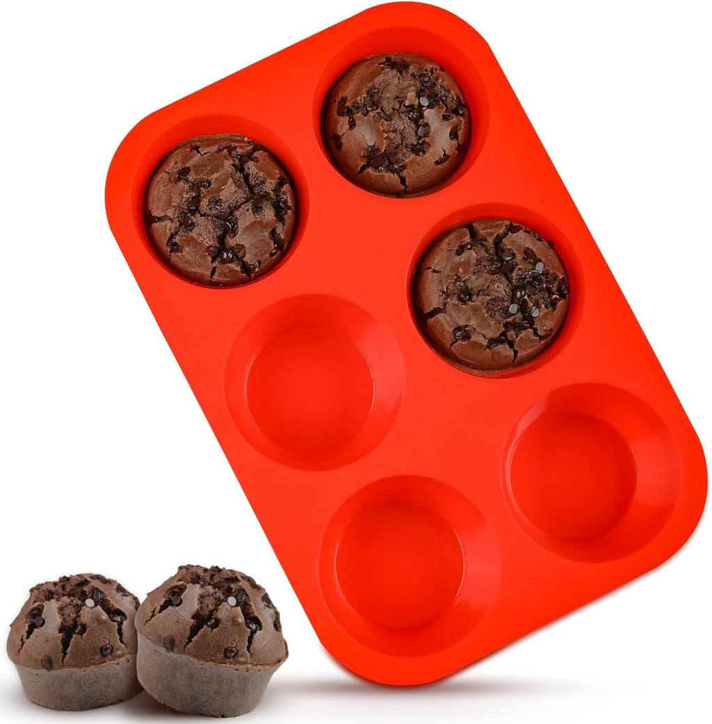 Skiennix Jumbo Muffin Pan - 6 Cup Silicone Baking Mold | 3.5 Inch Non-Stick Design